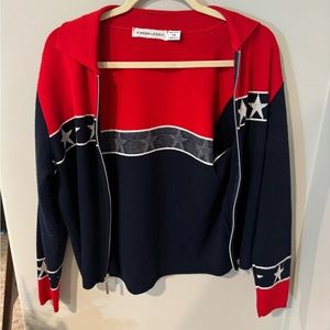 Vintage Karen Lessley American Flag/Star Knit Sip Up Jacket size Small
